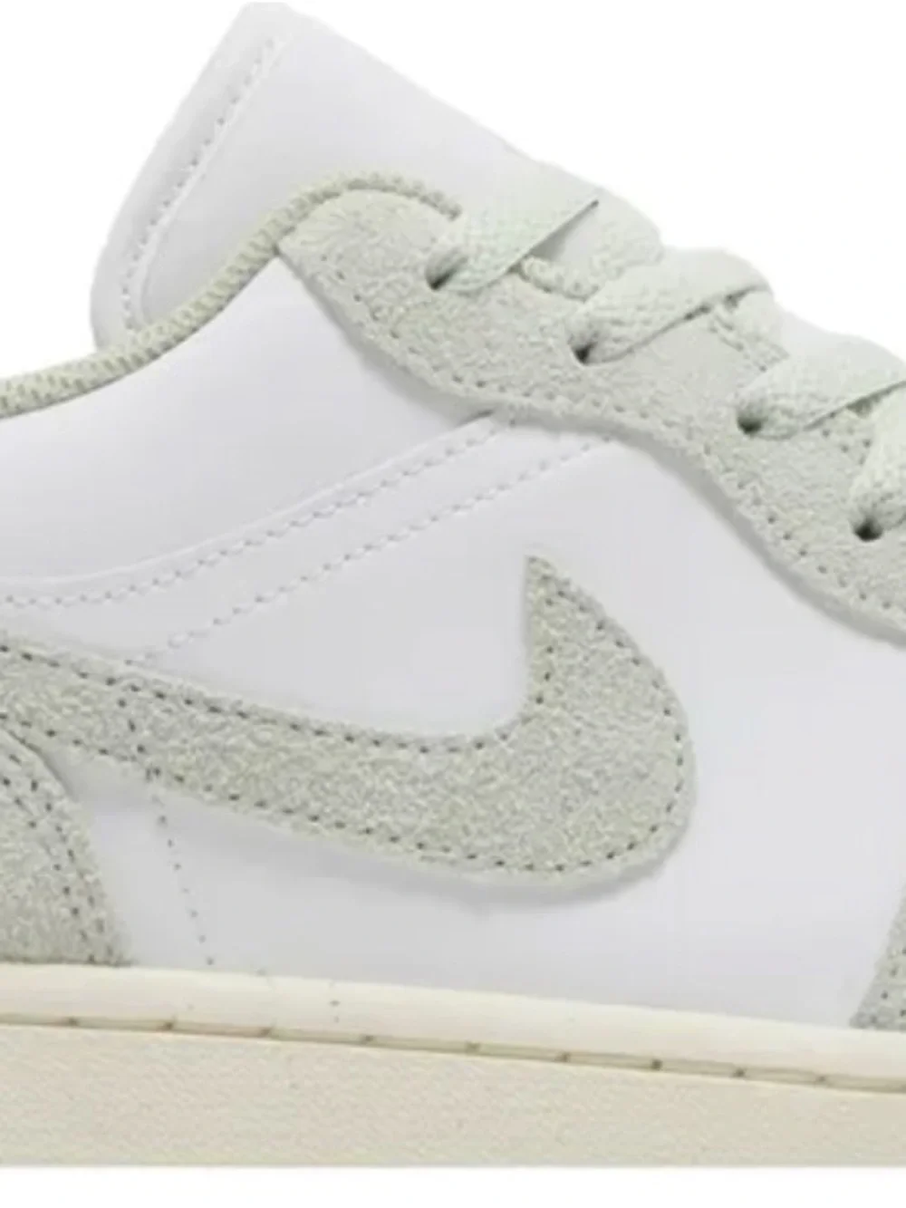 Jordan Low-Top Sneaker in White and Light Sea Foam Green Suede